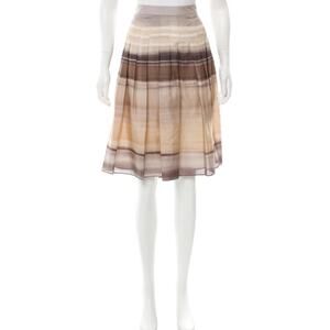 new THEORY pleated brown beige 100% silk knee length Angelina lightweight skirt